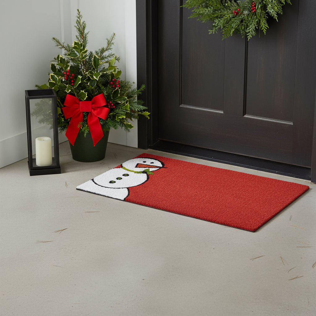 24 X 36 Red White And Black Christmas Snowman Outdoor Coir Door Mat