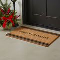 24 X 36 Brown And Black Christmas Merry and Bright Outdoor Coir Door Mat