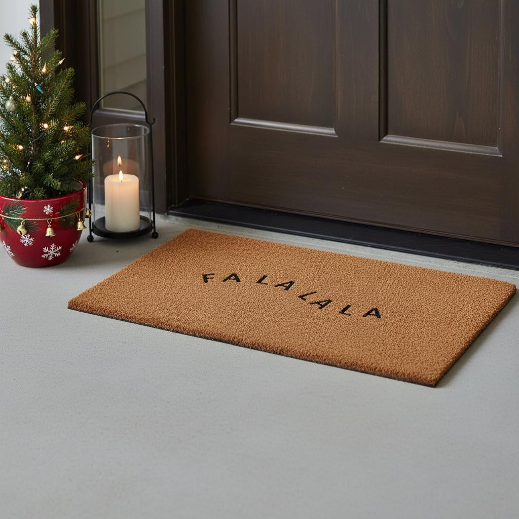 24 X 36 Brown Christmas Fa La La Outdoor Coir Door Mat