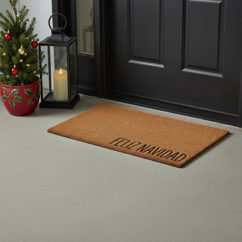 24 X 36 Brown Christmas Feliz Navidad Outdoor Coir Door Mat