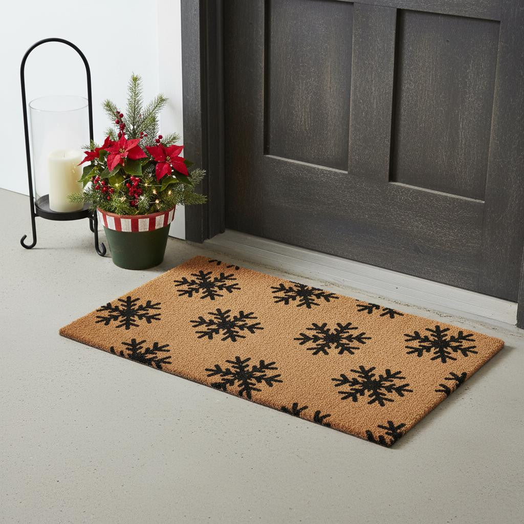 17 X 29 Brown And Black Christmas Snowflake Outdoor Coir Door Mat