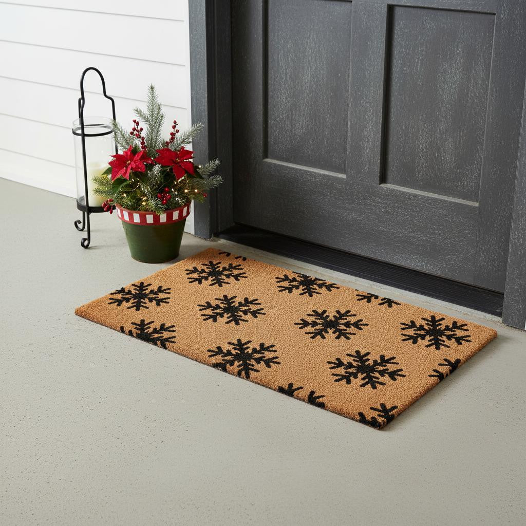 24 X 36 Brown And Black Christmas Snowflake Outdoor Coir Door Mat