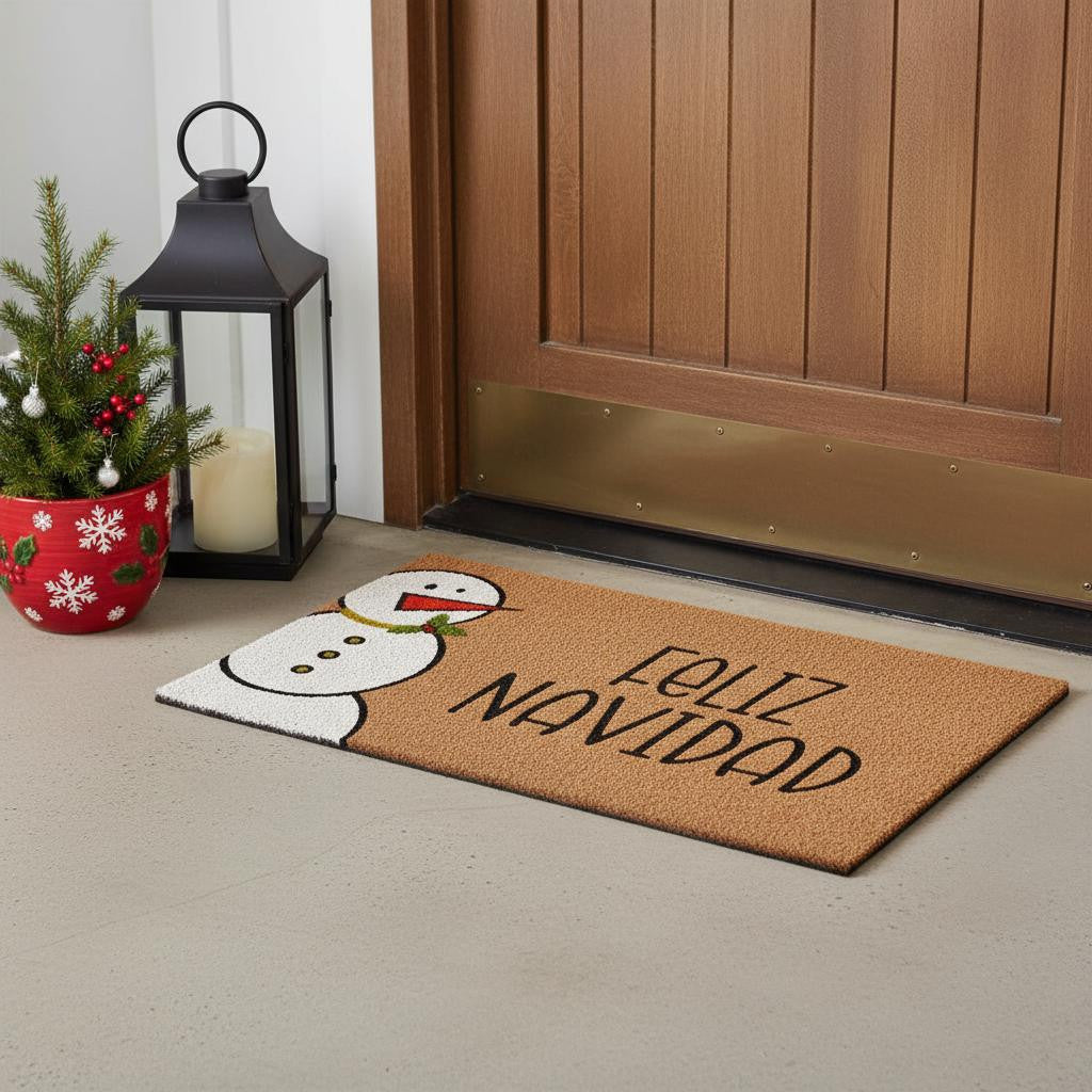 17 X 29 Natural Black And White Feliz Navidad Snowman Coir Door Mat