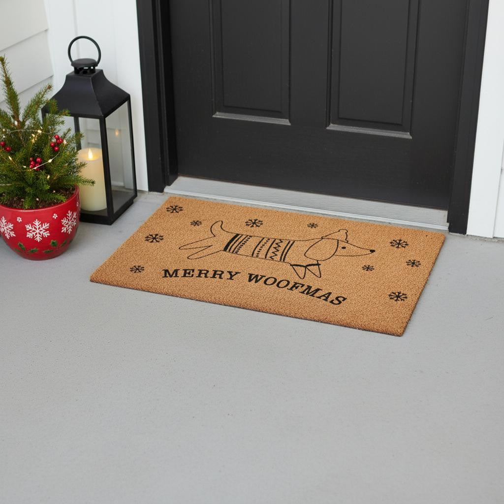 17 X 29 Brown And Black Christmas Dachshund Outdoor Coir Door Mat
