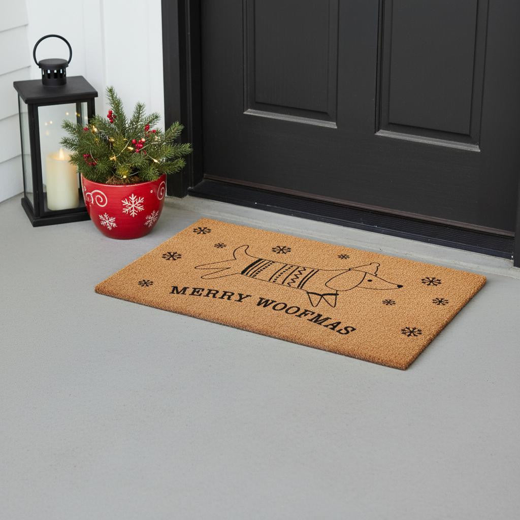 24 X 36 Brown And Black Christmas Dachshund Outdoor Coir Door Mat