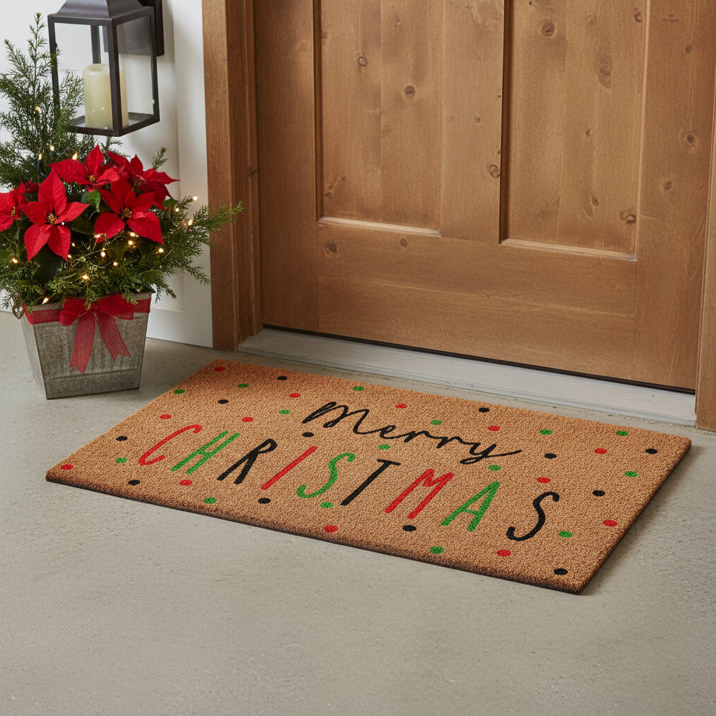 17 X 29 Brown Black And Green Merry Christmas Outdoor Coir Door Mat