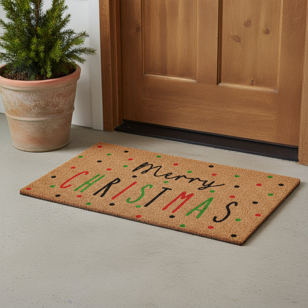 24 X 36 Brown Black And Green Merry Christmas Outdoor Coir Door Mat