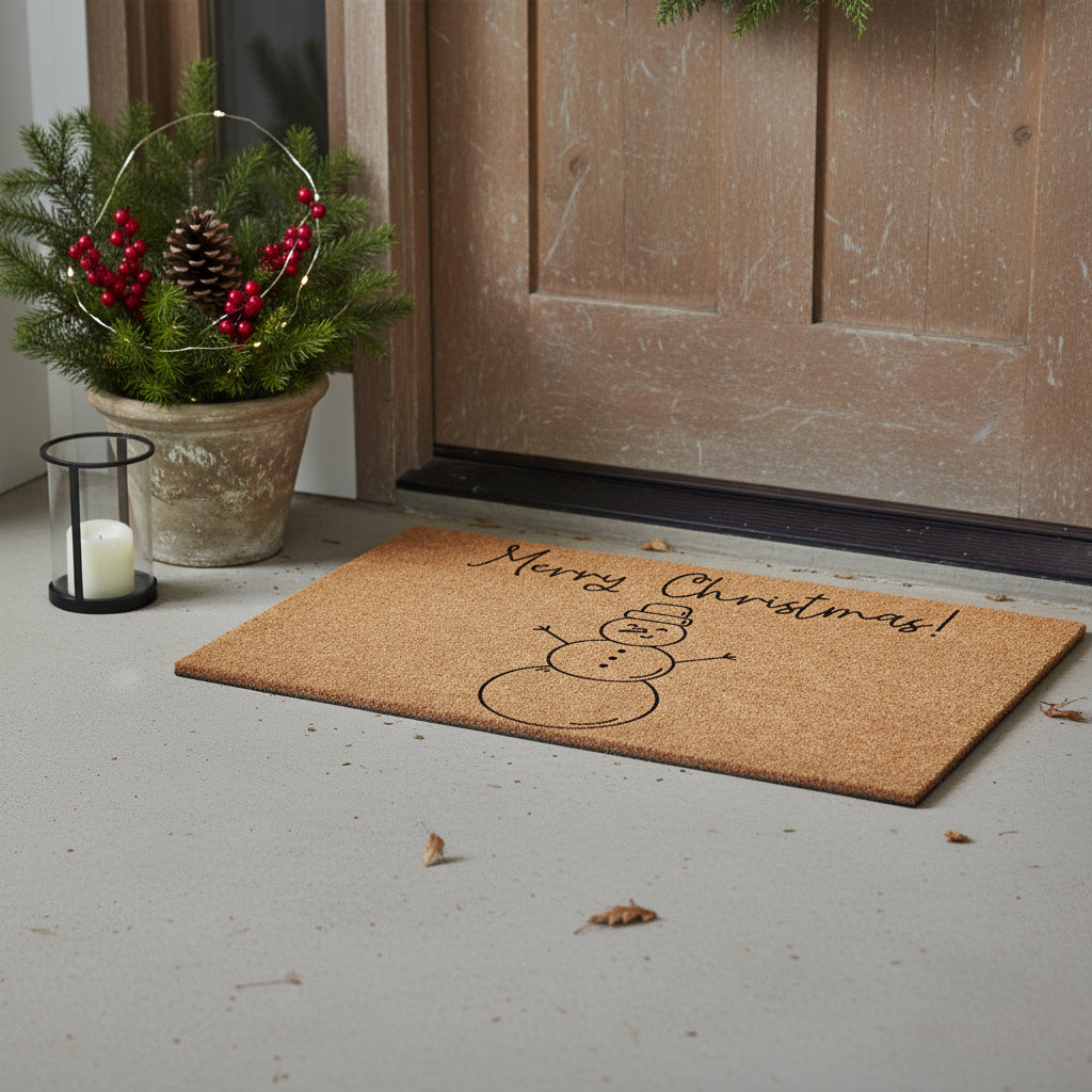 17 X 29 Brown And Black Christmas Snowman Merry Christmas Outdoor Coir Door Mat