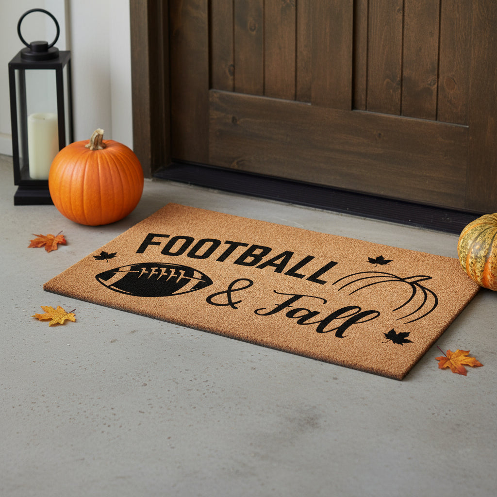 17 X 29 Natural And Black Football Fall Outdoor Coir Door Mat