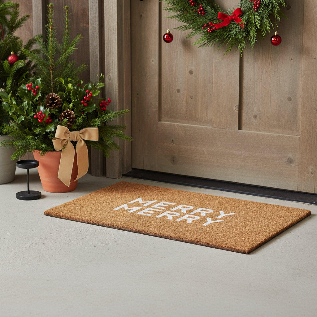 17 X 29 Brown And White Christmas Outdoor Coir Door Mat