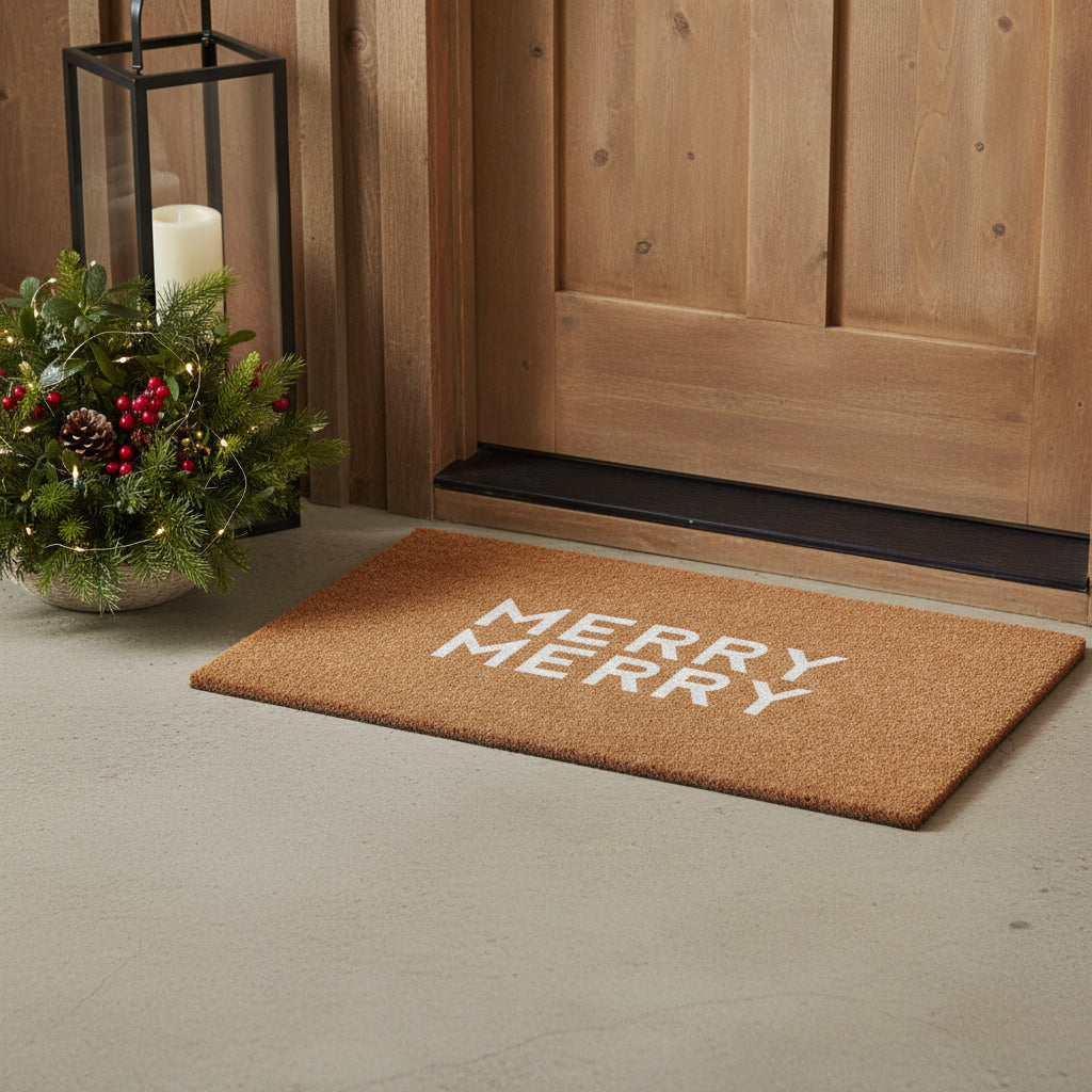 24 X 36 Brown And White Christmas Outdoor Coir Door Mat