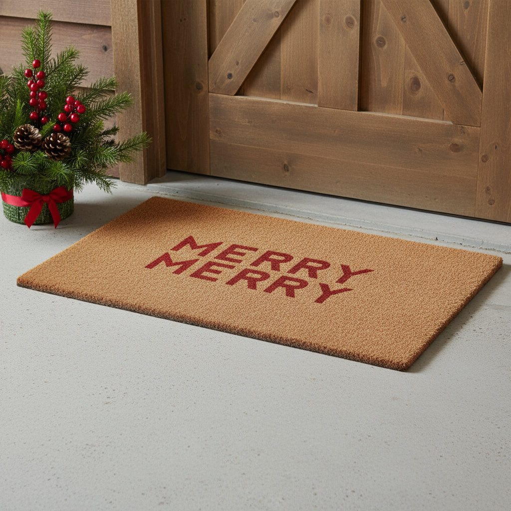 24 X 36 Brown And Red Christmas Outdoor Coir Door Mat