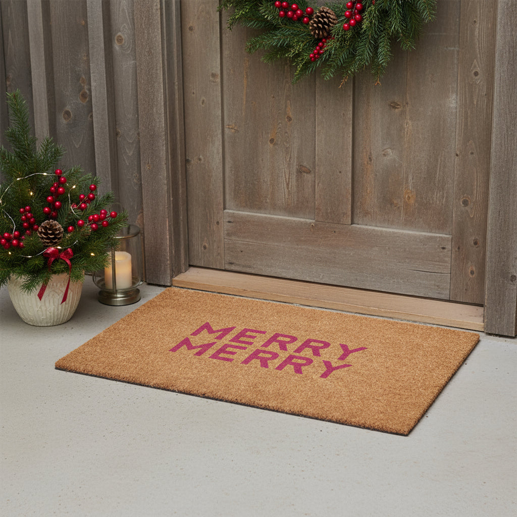 24 X 36 Brown And Pink Christmas Outdoor Coir Door Mat