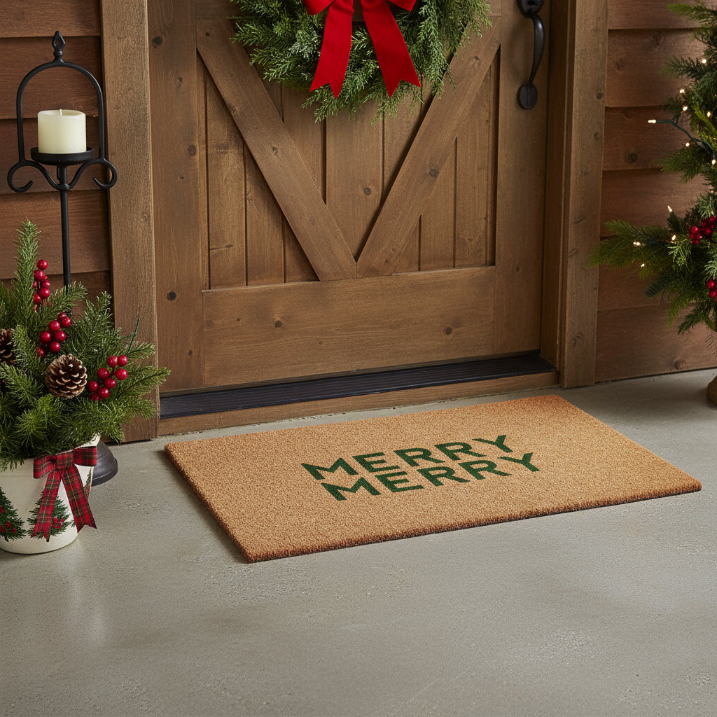 17 X 29 Brown And Green Christmas Outdoor Coir Door Mat