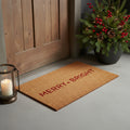 24 X 36 Brown And Red Christmas Merry and Bright Outdoor Coir Door Mat