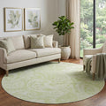 8 Artichoke Green And Ivory Paisley Washable Round Rug With UV Protection