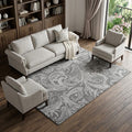 8 X 10 Gray And Ivory Paisley Washable Area Rug With UV Protection