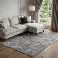 10 X 14 Gray And Ivory Paisley Washable Area Rug With UV Protection