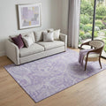 5 X 8 Lavender And Ivory Paisley Washable Area Rug With UV Protection