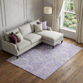 9 X 12 Lavender And Ivory Paisley Washable Area Rug With UV Protection