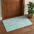 3 X 5 Teal And Ivory Paisley Washable Area Rug With UV Protection