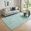 5 X 8 Teal And Ivory Paisley Washable Area Rug With UV Protection