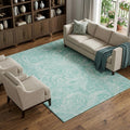 8 X 10 Teal And Ivory Paisley Washable Area Rug With UV Protection