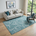 5 X 8 Turquoise And Ivory Paisley Washable Area Rug With UV Protection