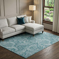 8 X 10 Turquoise And Ivory Paisley Washable Area Rug With UV Protection
