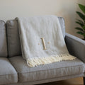55 X 70 Gray And White Herringbone Cotton Blend I Throw Blanket with Tassels And Embroidery