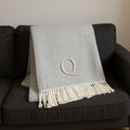 55 X 70 Gray And White Herringbone Cotton Blend Q Initial Throw Blanket with Tassels And Embroidery