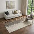 5 X 8 Ivory Gray And Gold Abstract Distressed Washable Area Rug With UV Protection