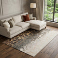 10 X 14 Ivory Gray And Gold Abstract Distressed Washable Area Rug With UV Protection