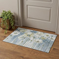 3 X 5 Blue Ivory And Gold Floral Washable Area Rug With UV Protection