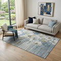 5 X 8 Blue Ivory And Gold Floral Washable Area Rug With UV Protection
