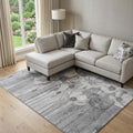 8 X 10 Gray And Silver Floral Washable Area Rug With UV Protection
