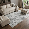 9 X 12 Gray And Silver Floral Washable Area Rug With UV Protection