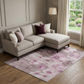 10 X 14 Plum And Ivory Floral Washable Area Rug With UV Protection