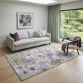 5 X 8 Purple Green And Ivory Floral Washable Area Rug With UV Protection