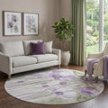 8 Purple Green And Ivory Floral Washable Round Rug With UV Protection