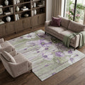 8 X 10 Purple Green And Ivory Floral Washable Area Rug With UV Protection