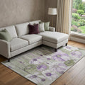 9 X 12 Purple Green And Ivory Floral Washable Area Rug With UV Protection