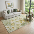 5 X 8 Sage Gold And Ivory Floral Washable Area Rug With UV Protection