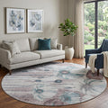 8 Teal Mauve And Ivory Floral Washable Round Rug With UV Protection