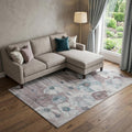 9 X 12 Teal Mauve And Ivory Floral Washable Area Rug With UV Protection