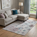 10 X 14 Teal Mauve And Ivory Floral Washable Area Rug With UV Protection