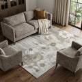 9 X 12 Taupe And Ivory Floral Washable Area Rug With UV Protection