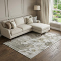 10 X 14 Taupe And Ivory Floral Washable Area Rug With UV Protection