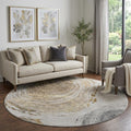 8 Taupe Brown And Ivory Faux Bois Washable Round Rug With UV Protection