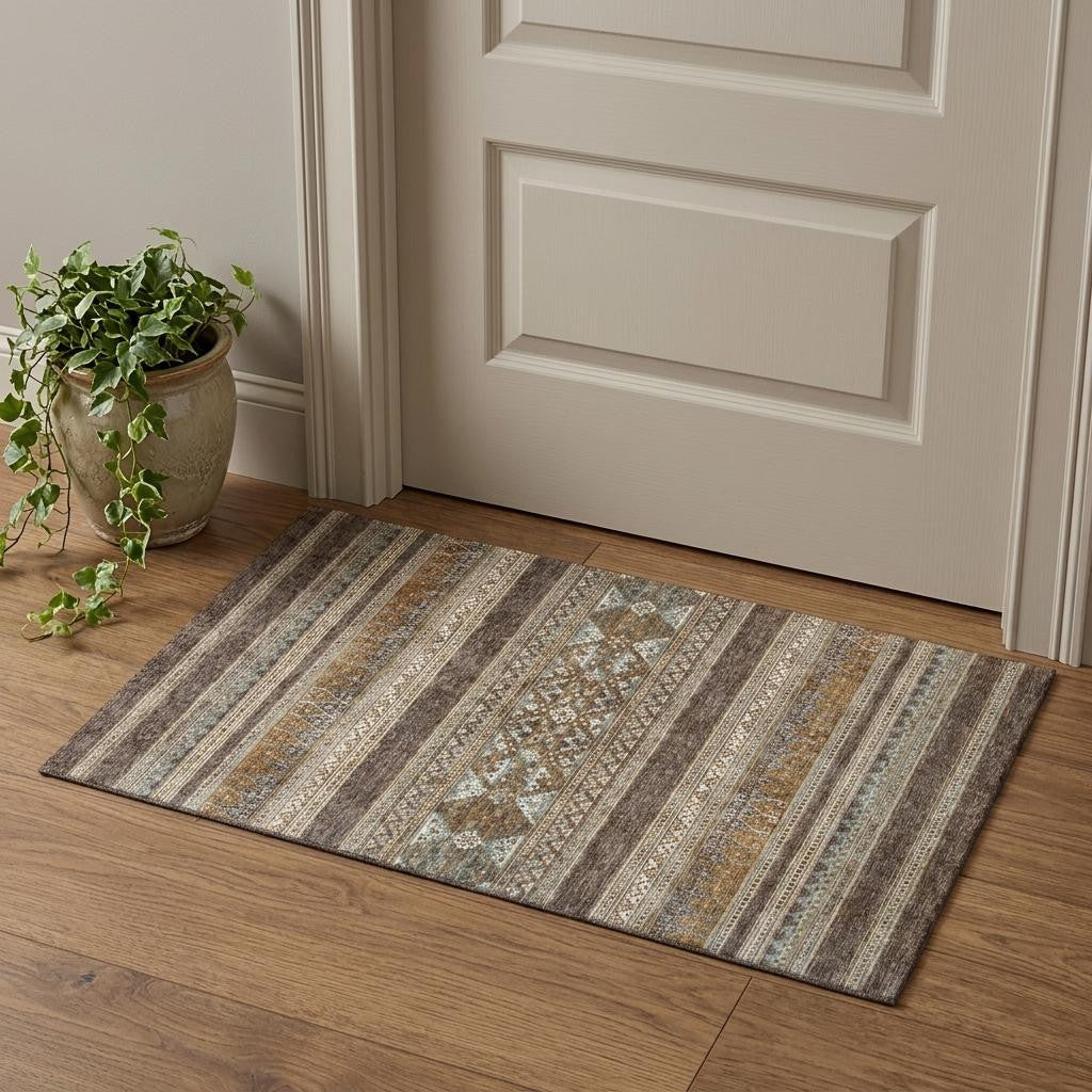 3 X 5 Chocolate Copper And Ivory Southwestern Washable Area Rug With UV Protection